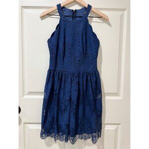 Altar'd State Navy Blue Lace Halter Fit & Flare Lined Skater Dress Holiday Small